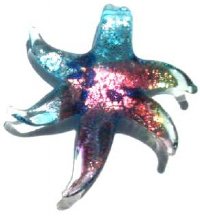 1 42mm Light Aqua and Dark Pink with Foil Lampwork Starfish Pendant